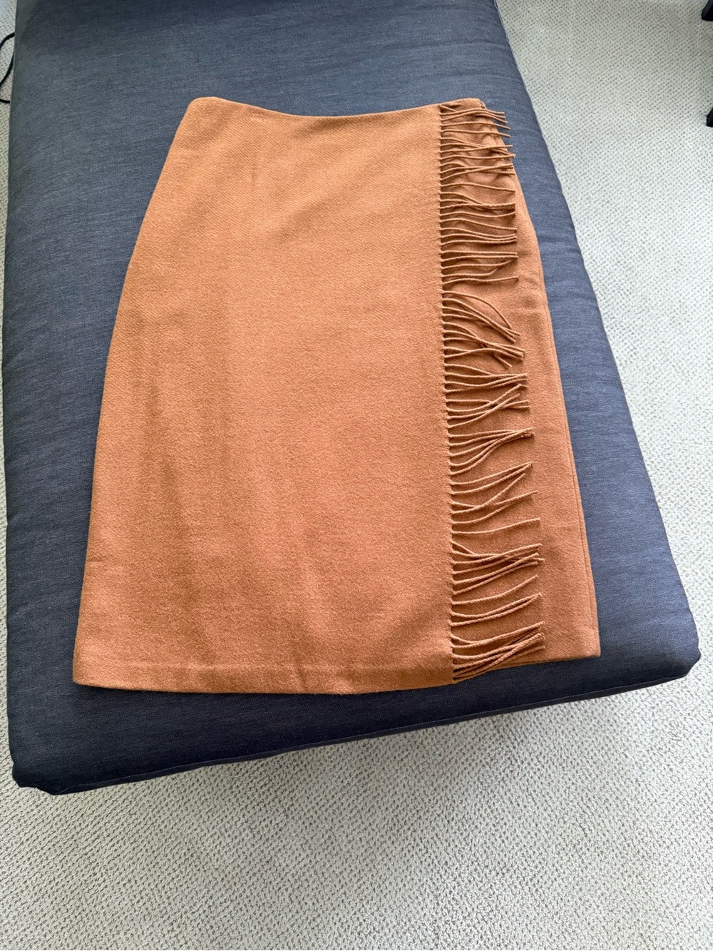 Mock Wrap Skirt with Fringe Edge